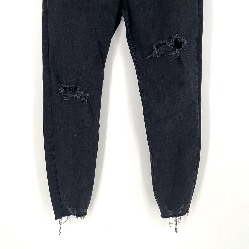 Free People Skinny Jeans Womens 31 Black Distressed Raw Hem Stretch Denim - Picture 5 of 10